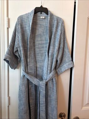 Waffle Weave Light Blue Kimono Robe with Belt - Unbranded